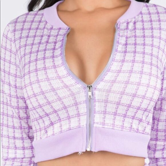 Purple Plaid Jacket and Skirt Set - Picture 3 of 6